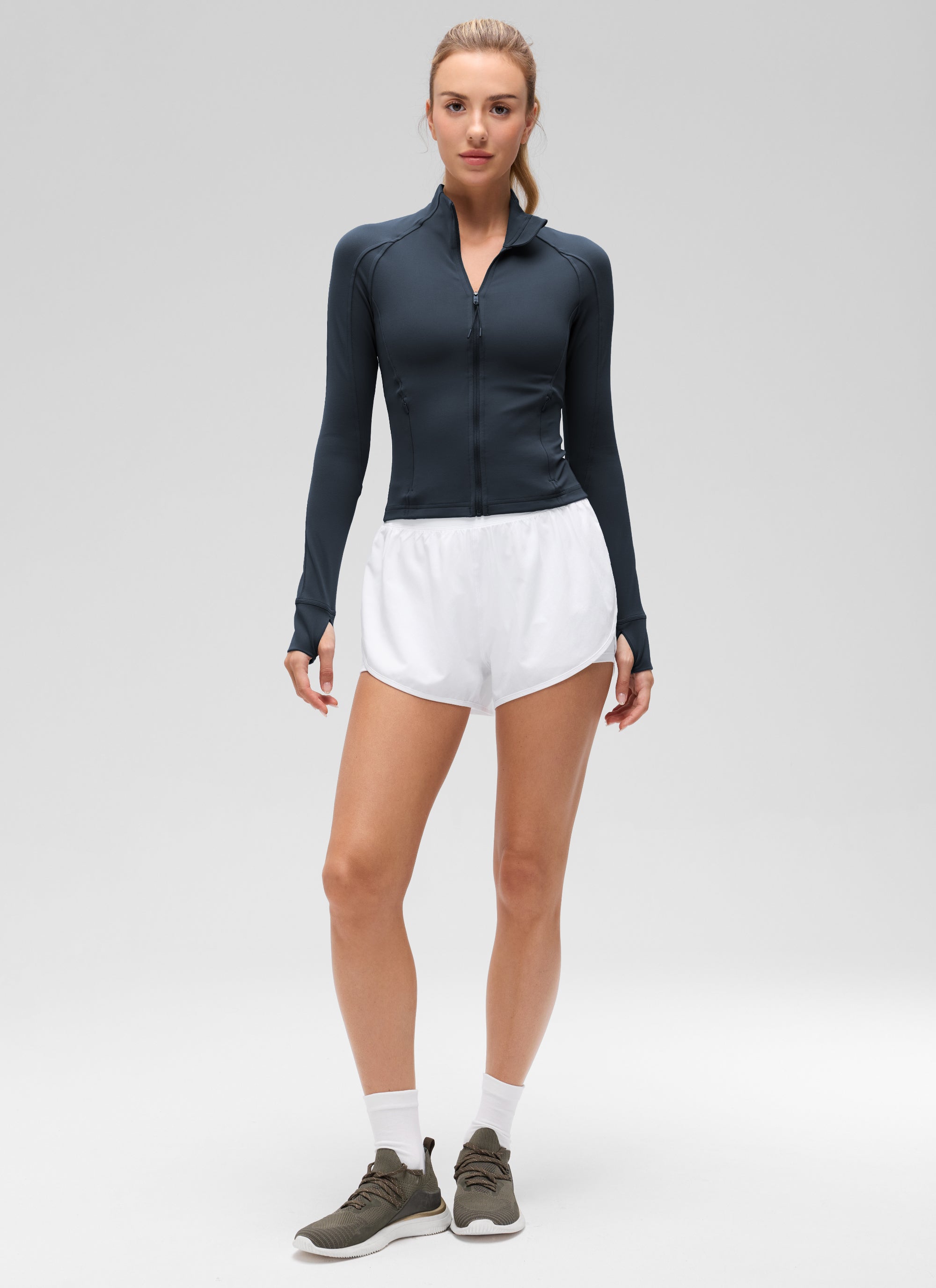 CRZ YOGA Butterluxe Chaqueta Corta con Bolsillos y Cremallera Completa True Navy