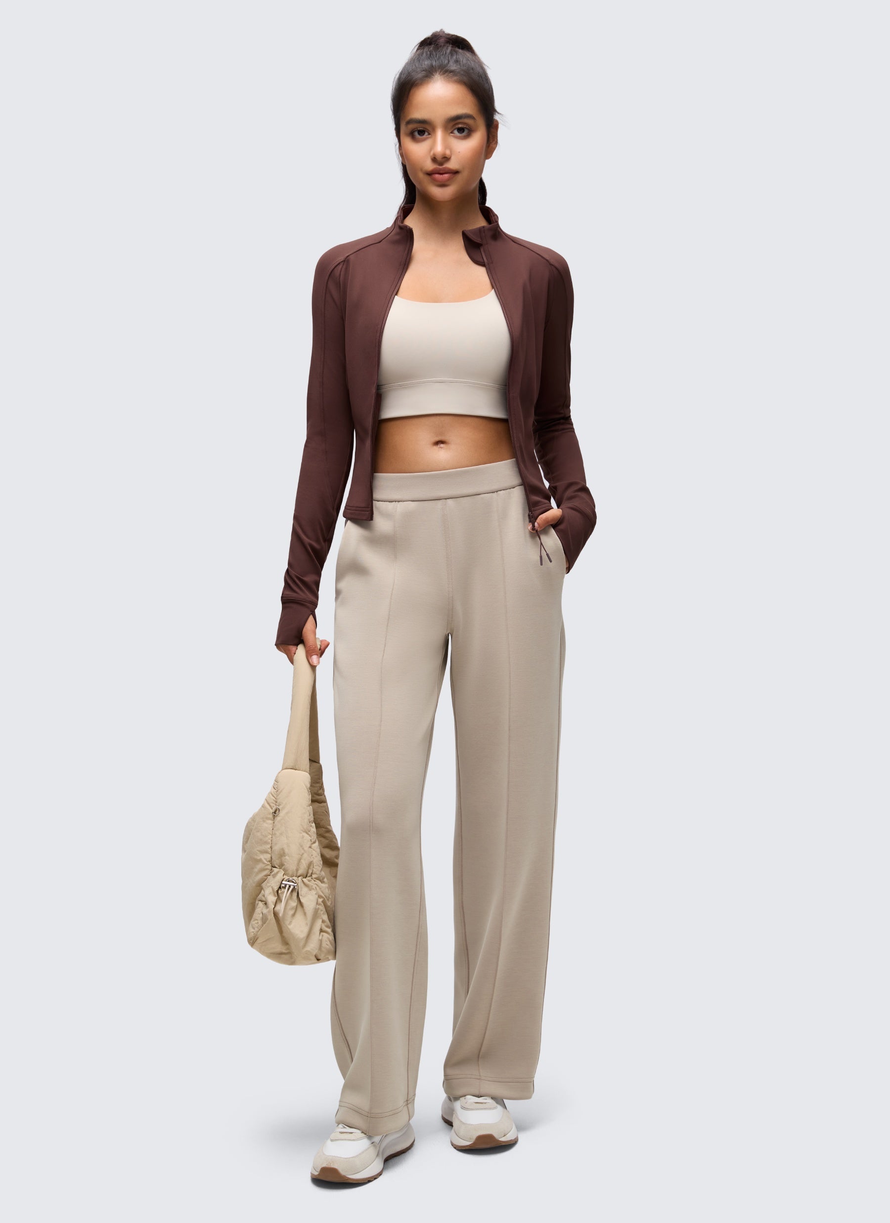 CRZ YOGA Butterluxe Chaqueta Corta con Bolsillos y Cremallera Completa Gris pardo