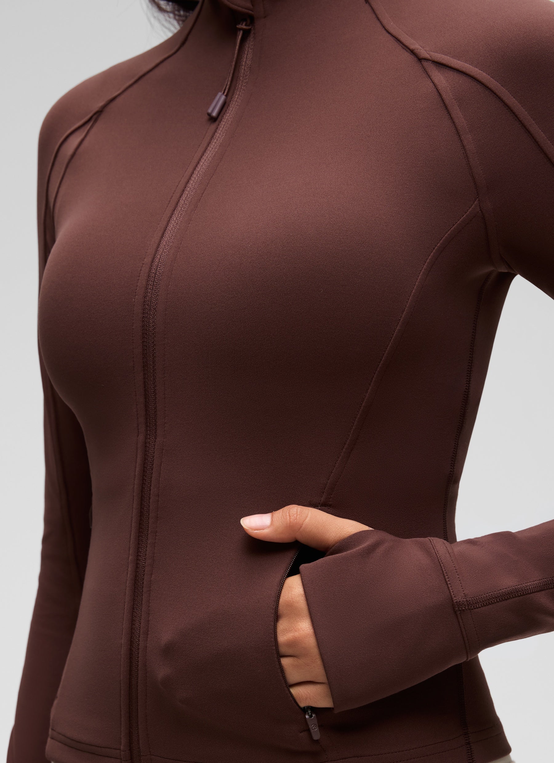 CRZ YOGA Butterluxe Chaqueta Corta con Bolsillos y Cremallera Completa Gris pardo
