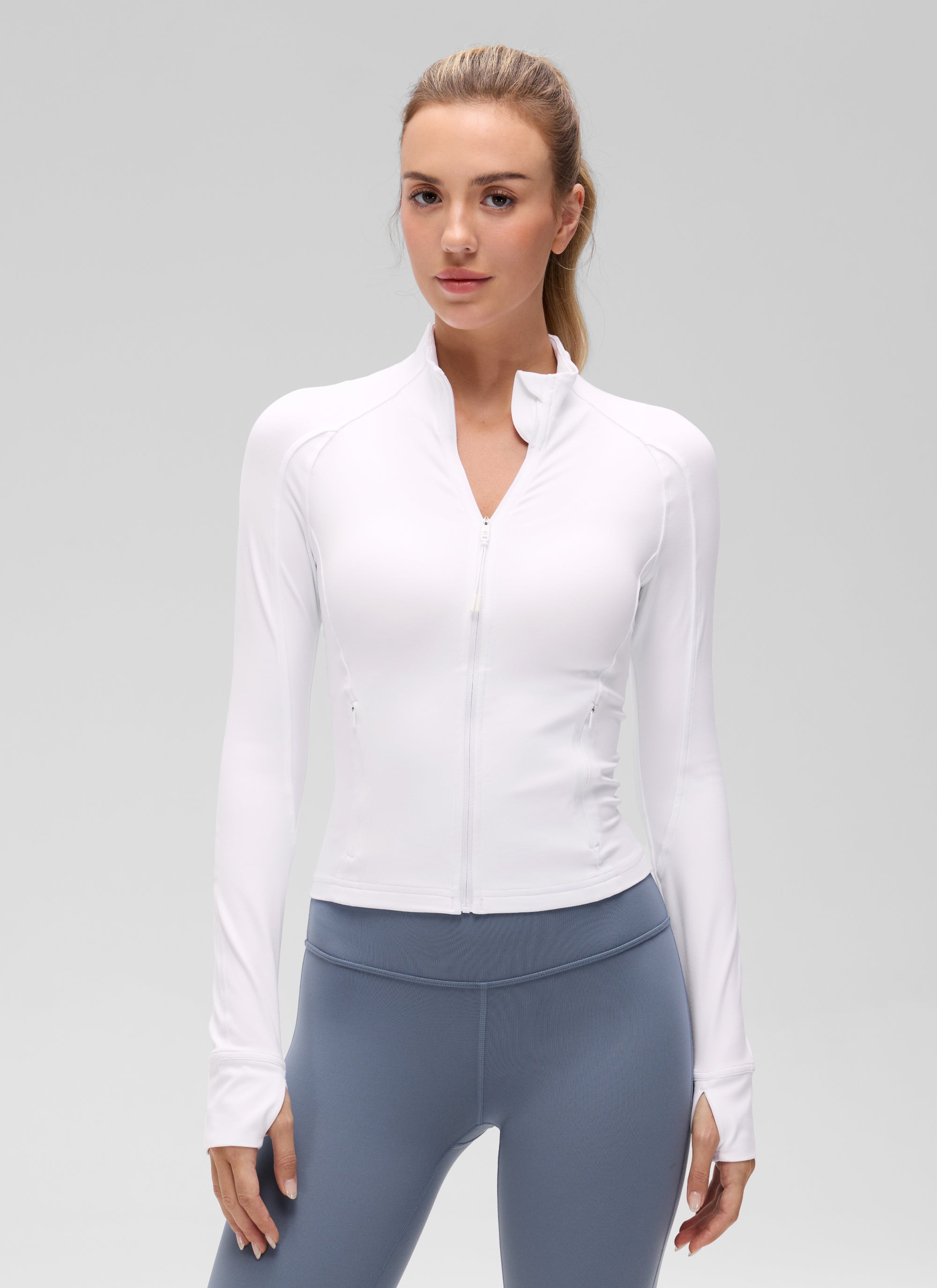 CRZ YOGA Butterluxe Chaqueta Corta con Bolsillos y Cremallera Completa blanco