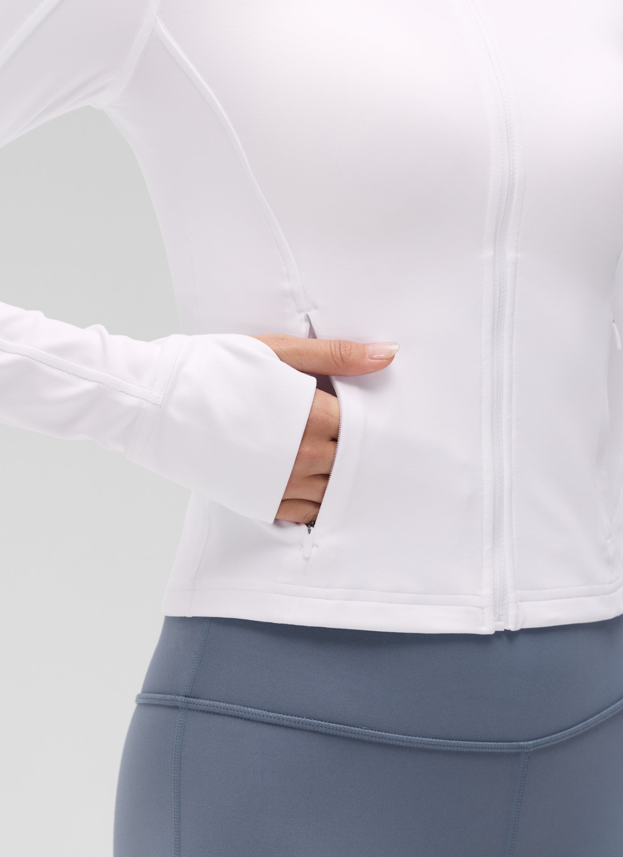 CRZ YOGA Butterluxe Chaqueta Corta con Bolsillos y Cremallera Completa blanco