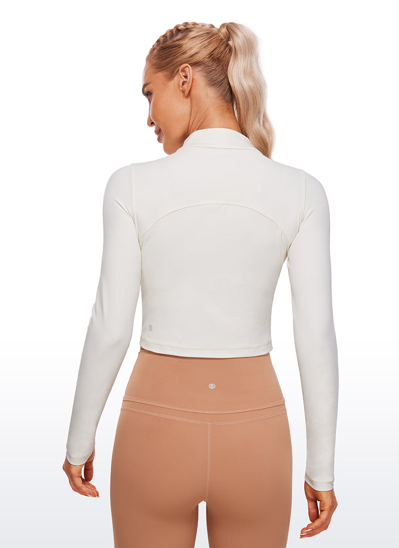 CRZ YOGA Mujer Top Slim Fit de Manga Larga Cropped y Cuello Alto Albaricoque blanco