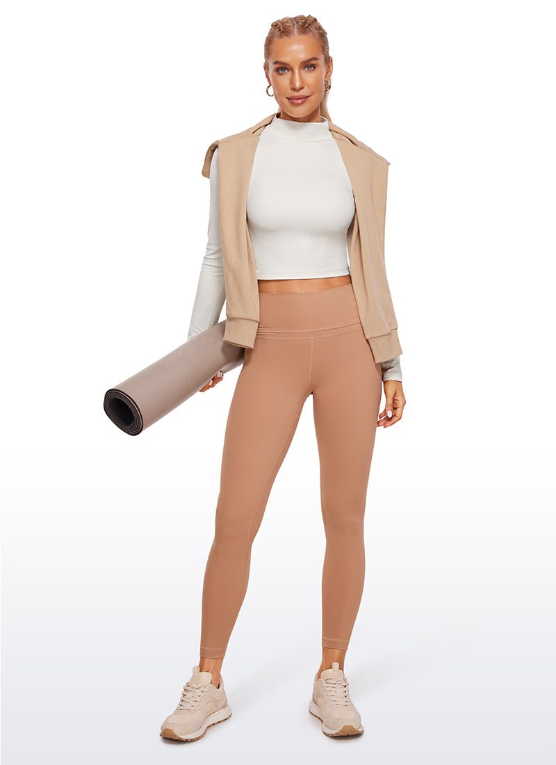 CRZ YOGA Mujer Top Slim Fit de Manga Larga Cropped y Cuello Alto Albaricoque blanco