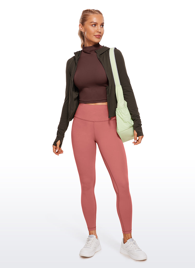 CRZ YOGA Mujer Top Slim Fit de Manga Larga Cropped y Cuello Alto Gris pardo