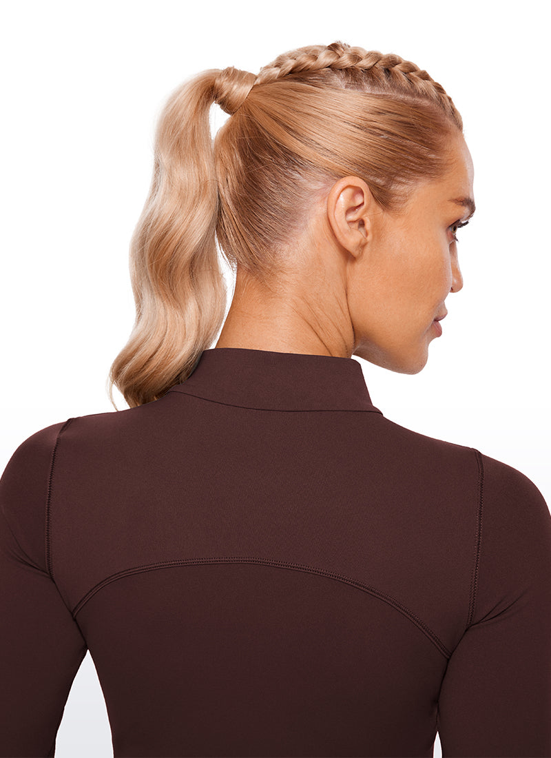 CRZ YOGA Mujer Top Slim Fit de Manga Larga Cropped y Cuello Alto Gris pardo