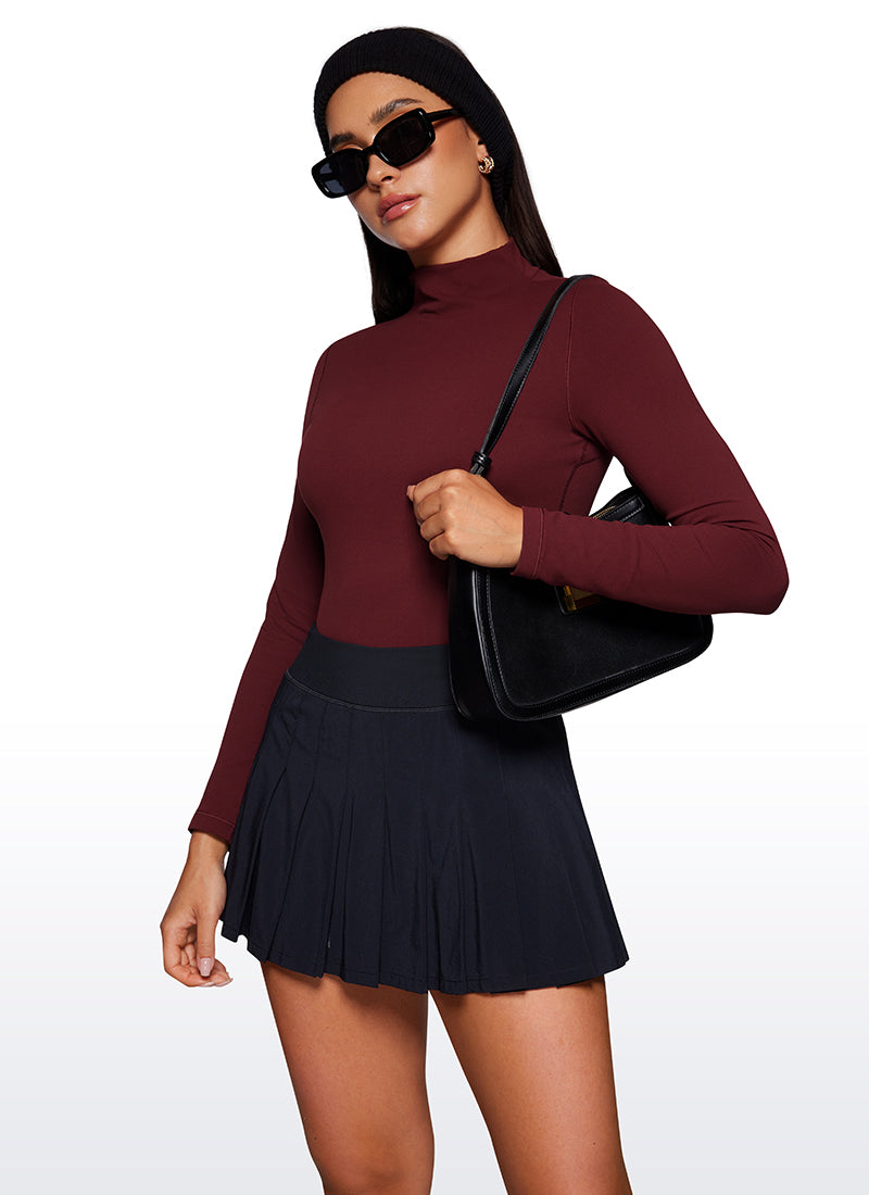CRZ YOGA Mujer Top Slim Fit de Manga Larga Cropped y Cuello Alto Merlot Rojo