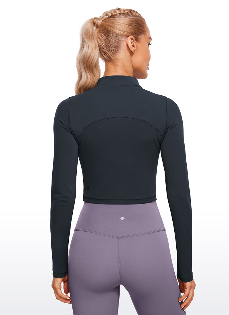 CRZ YOGA Mujer Top Slim Fit de Manga Larga Cropped y Cuello Alto True Navy