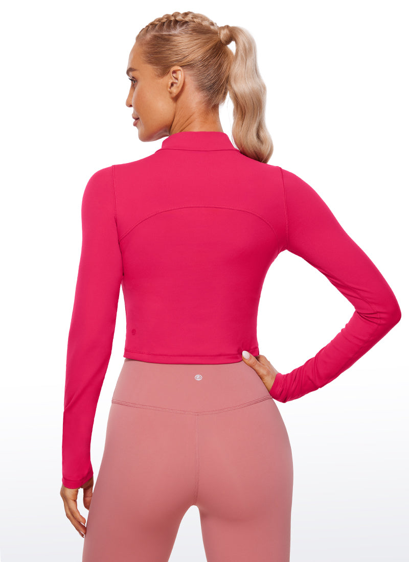 CRZ YOGA Mujer Top Slim Fit de Manga Larga Cropped y Cuello Alto Viva Magenta