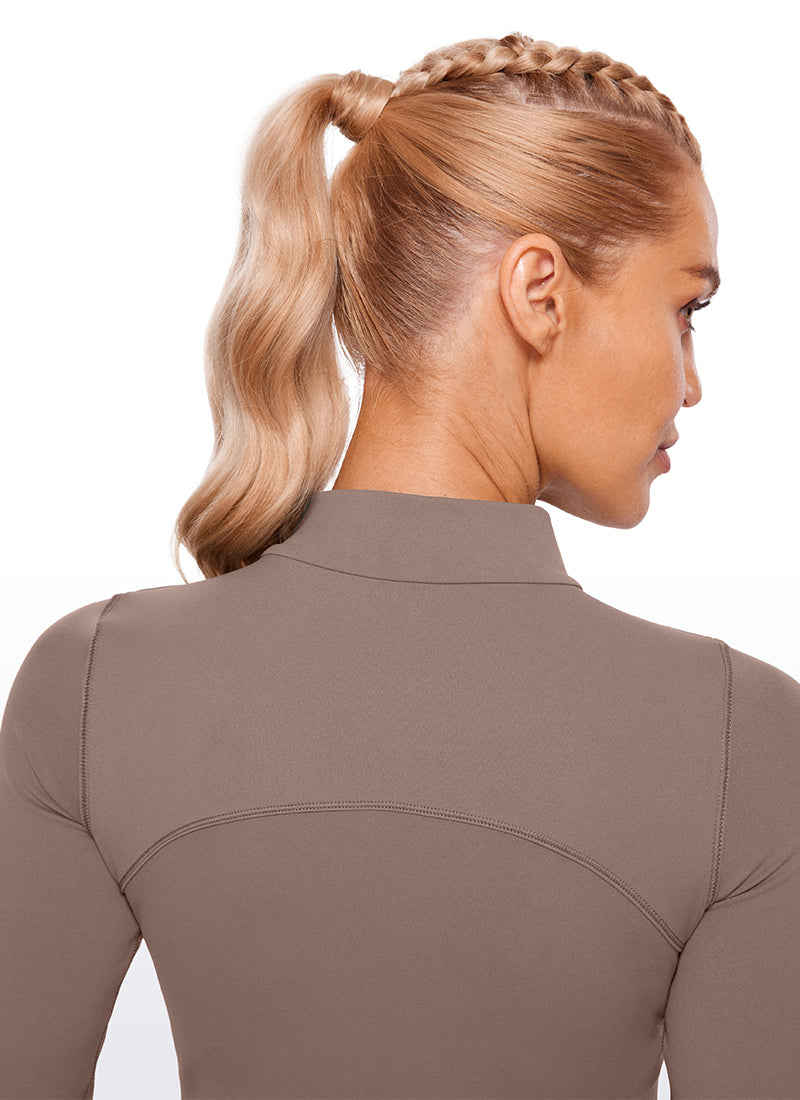 CRZ YOGA Mujer Top Slim Fit de Manga Larga Cropped y Cuello Alto Marrón Morada