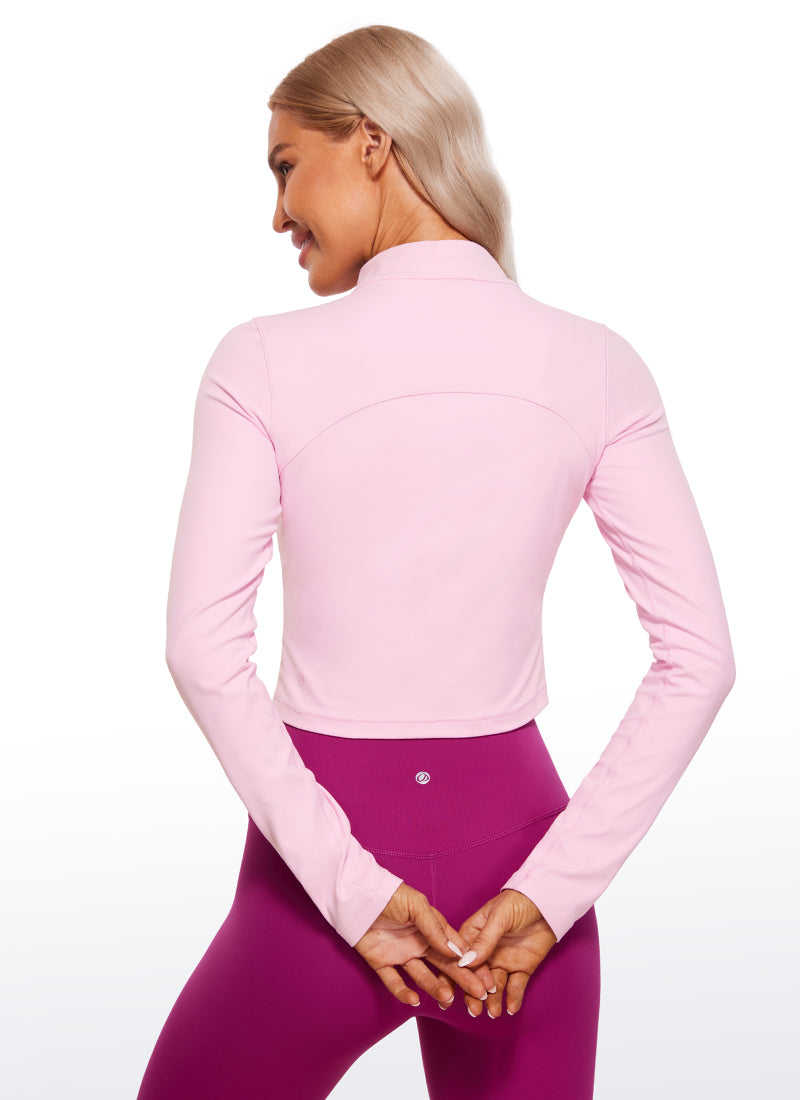 CRZ YOGA Mujer Top Slim Fit de Manga Larga Cropped y Cuello Alto Peonía Rosa