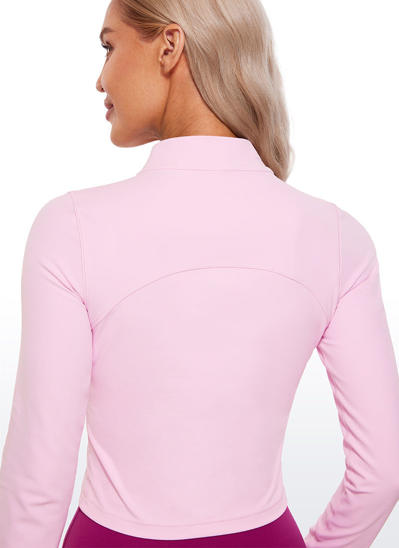 CRZ YOGA Mujer Top Slim Fit de Manga Larga Cropped y Cuello Alto Peonía Rosa