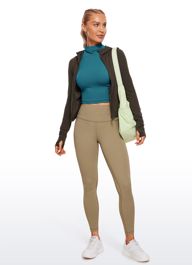 CRZ YOGA Mujer Top Slim Fit de Manga Larga Cropped y Cuello Alto Verde Boreal
