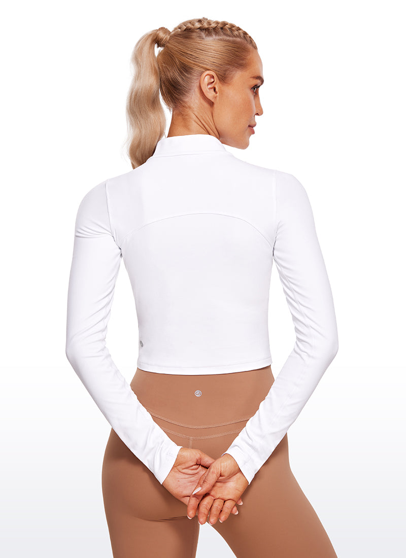 CRZ YOGA Mujer Top Slim Fit de Manga Larga Cropped y Cuello Alto blanco