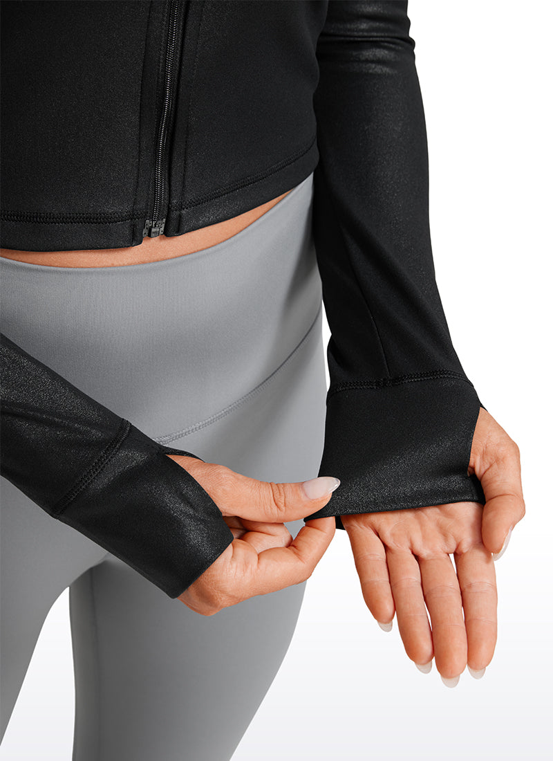 CRZ YOGA Chaquetas cortas Butterluxe Cremallera completa Cuero clásico negro