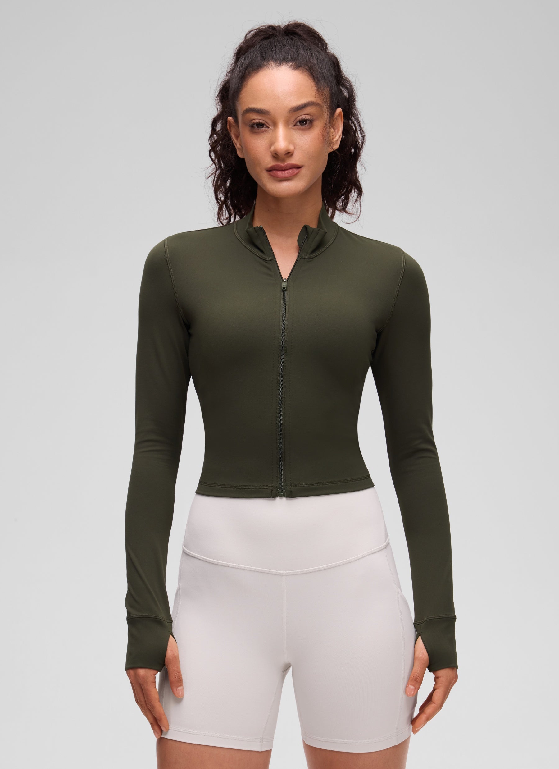 CRZ YOGA Chaquetas cortas Butterluxe Cremallera completa Verde Oliva