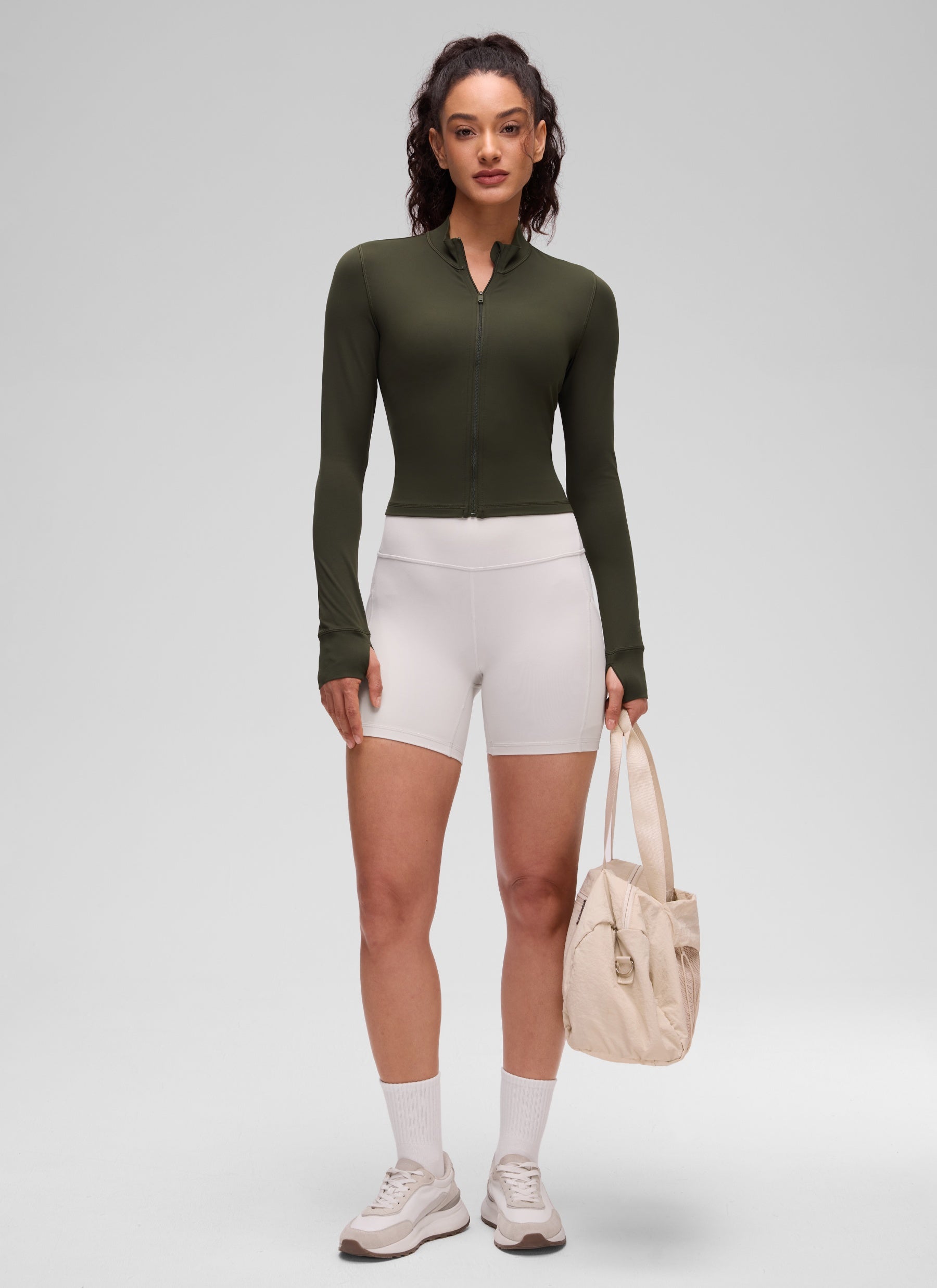 CRZ YOGA Chaquetas cortas Butterluxe Cremallera completa Verde Oliva