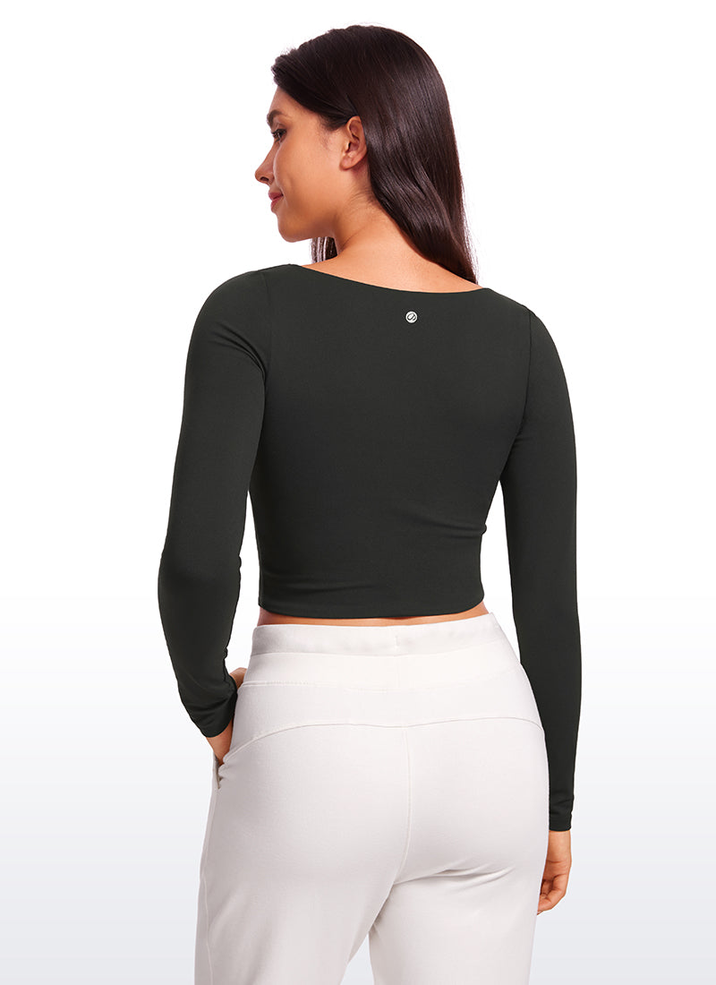 CRZ YOGA Mujer Ajustada Butterluxe Yoga Top Corto de Manga Larga Negro