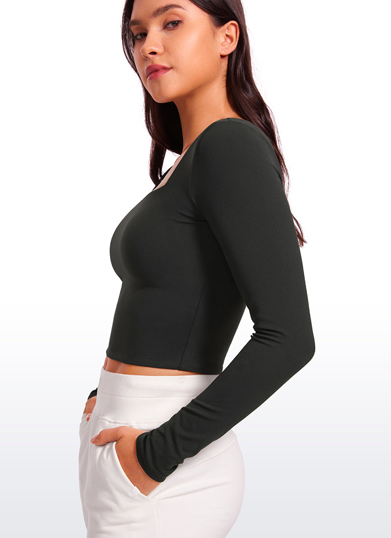 CRZ YOGA Mujer Ajustada Butterluxe Yoga Top Corto de Manga Larga Negro