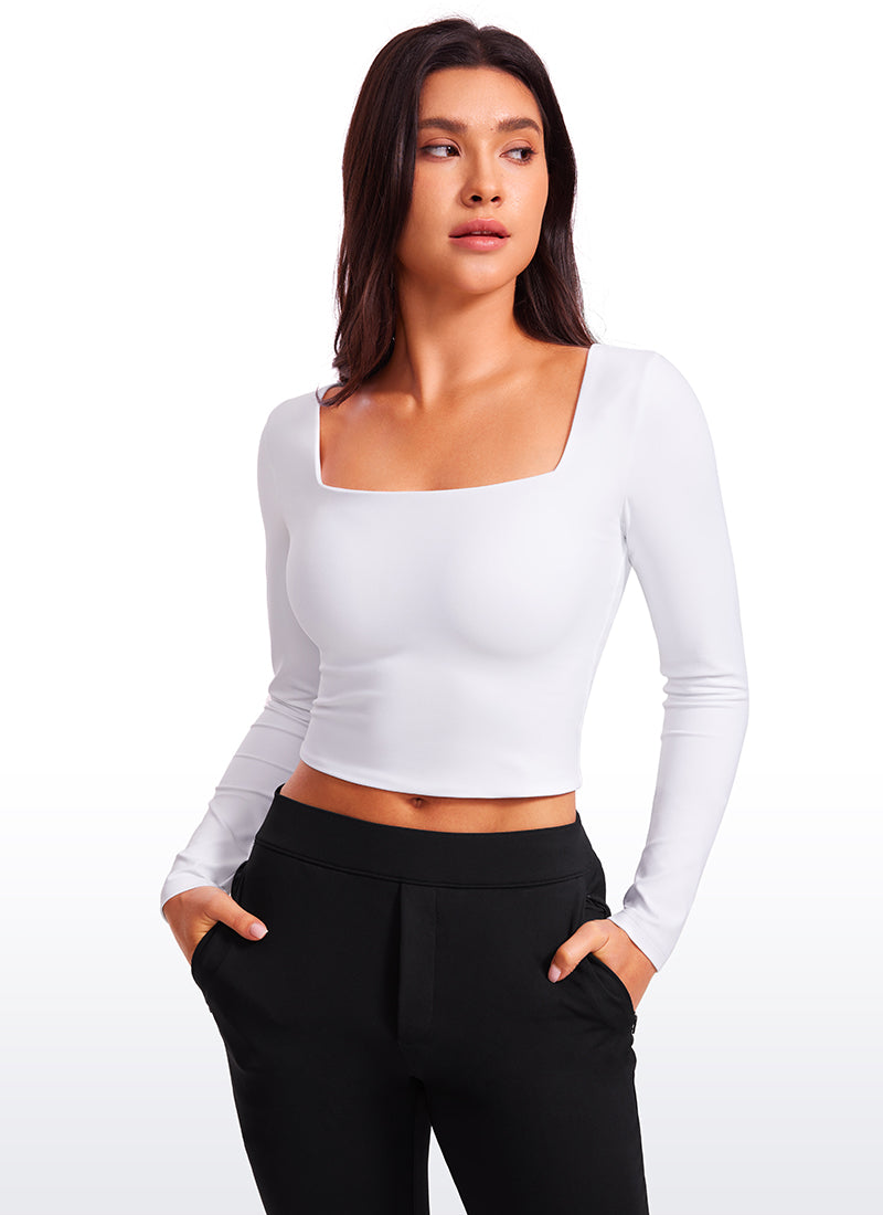 CRZ YOGA Mujer Ajustada Butterluxe Yoga Top Corto de Manga Larga blanco
