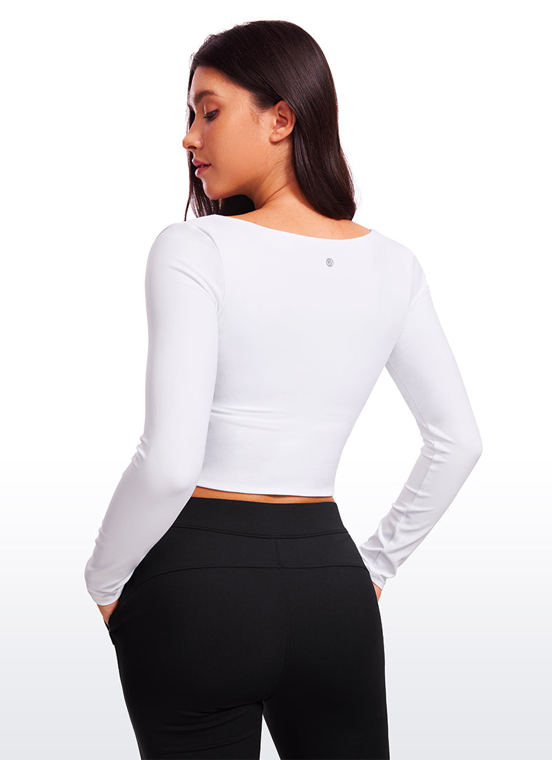 CRZ YOGA Mujer Ajustada Butterluxe Yoga Top Corto de Manga Larga blanco