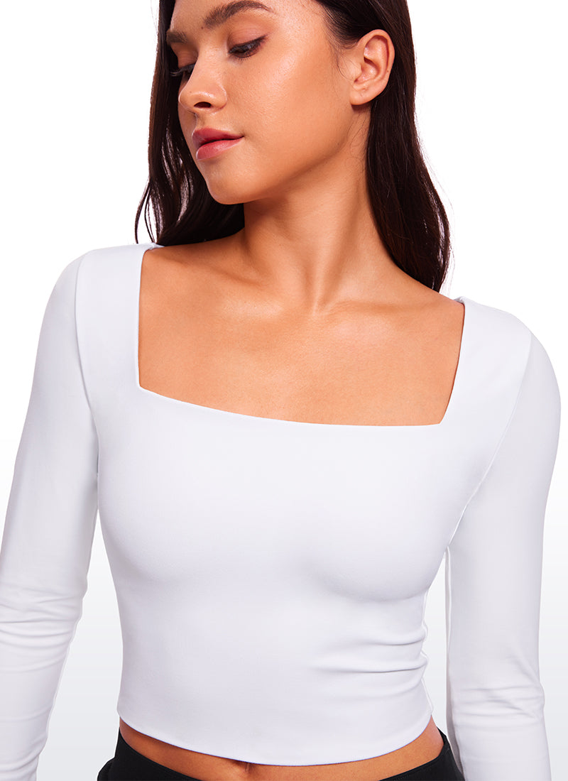 CRZ YOGA Mujer Ajustada Butterluxe Yoga Top Corto de Manga Larga blanco