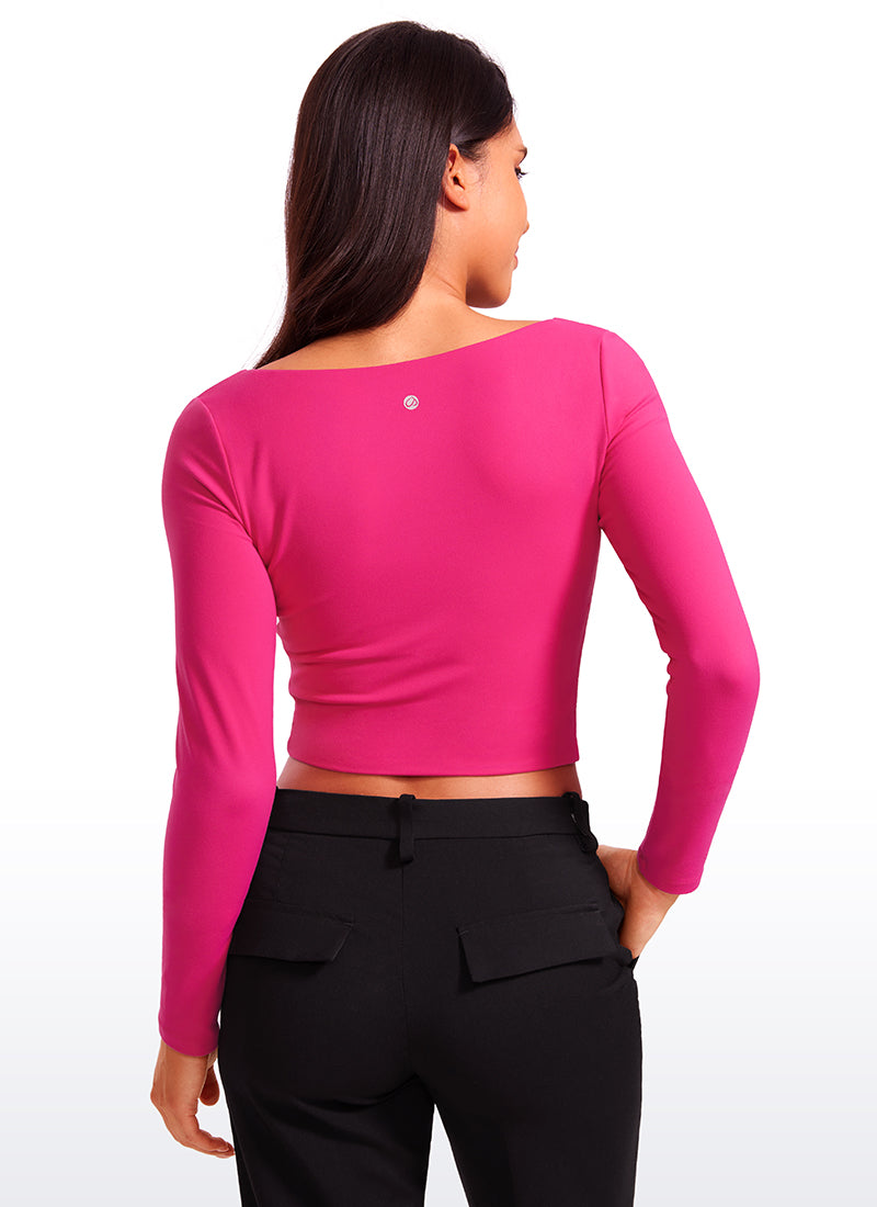 CRZ YOGA Mujer Ajustada Butterluxe Yoga Top Corto de Manga Larga Granito Rosa