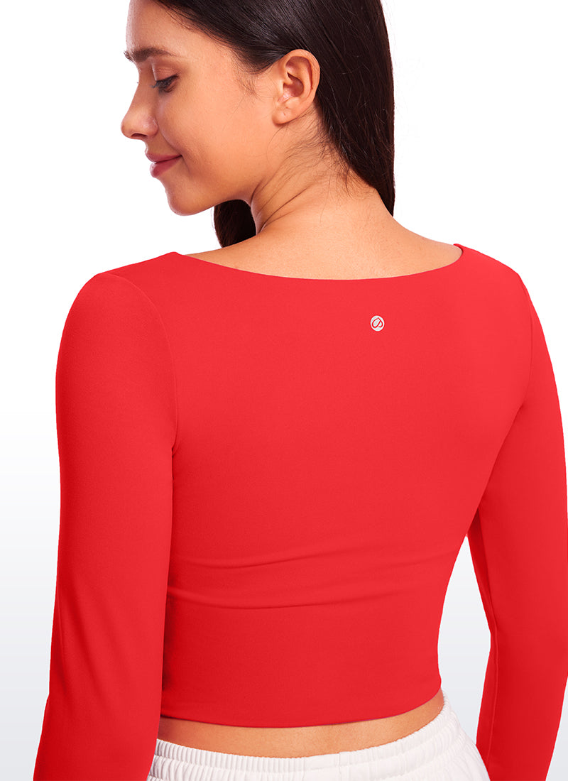 CRZ YOGA Mujer Ajustada Butterluxe Yoga Top Corto de Manga Larga Rojo Profundo