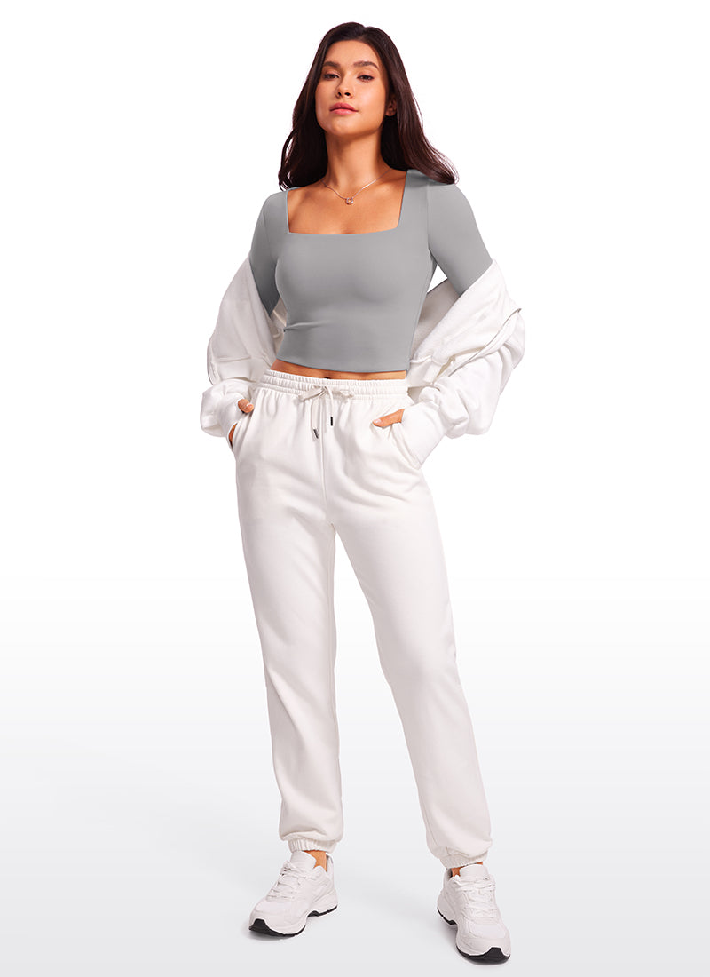 CRZ YOGA Mujer Ajustada Butterluxe Yoga Top Corto de Manga Larga Gris Gaviota