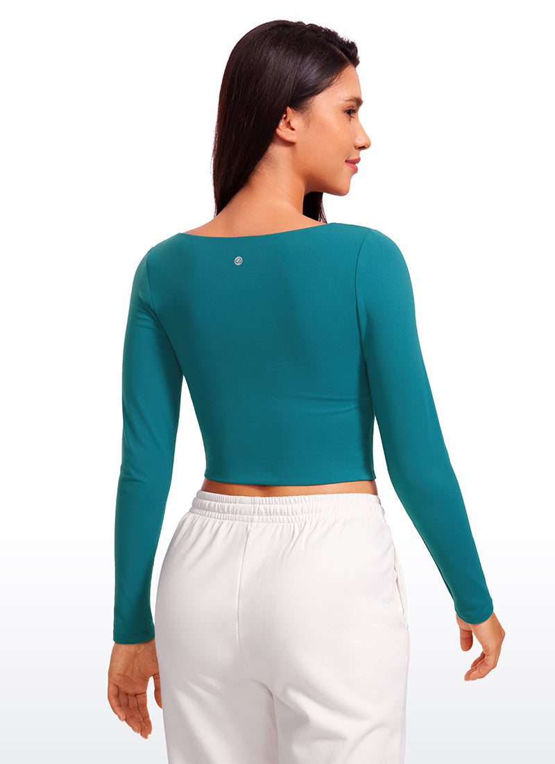 CRZ YOGA Mujer Ajustada Butterluxe Yoga Top Corto de Manga Larga Jade Verde