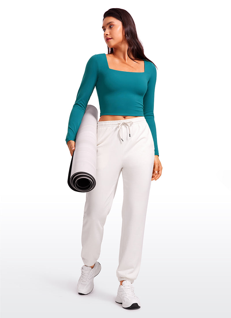 CRZ YOGA Mujer Ajustada Butterluxe Yoga Top Corto de Manga Larga Jade Verde