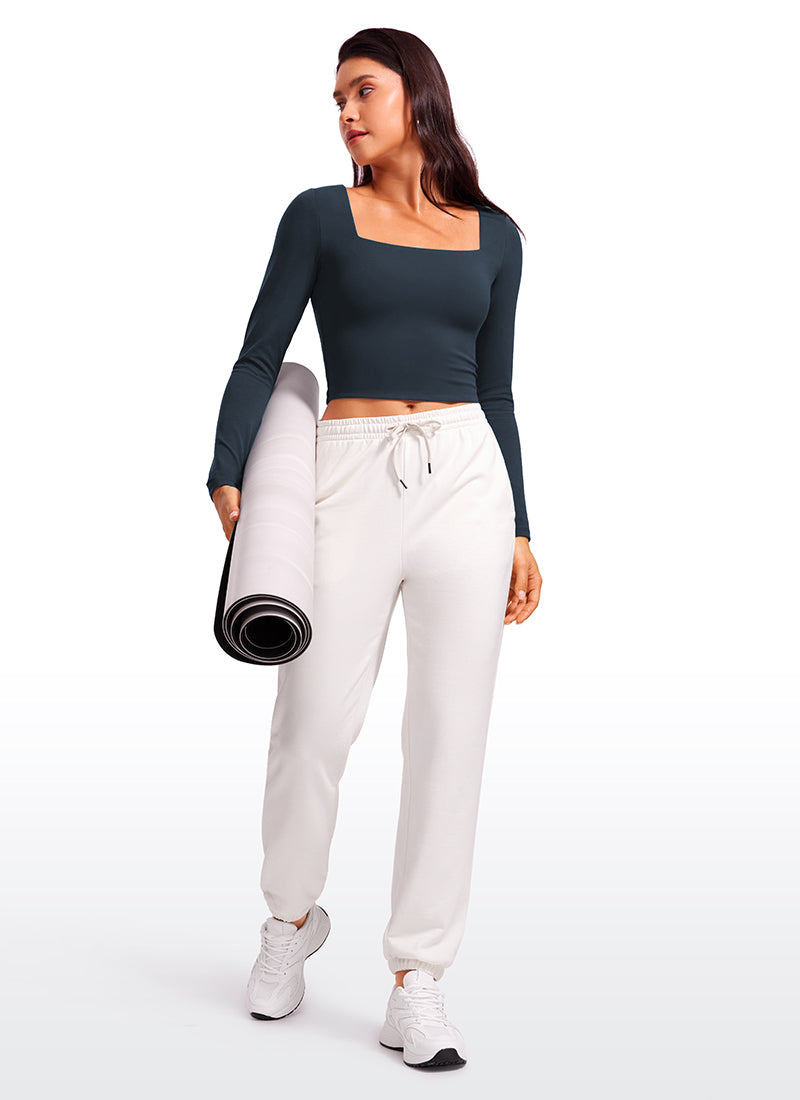 CRZ YOGA Mujer Ajustada Butterluxe Yoga Top Corto de Manga Larga True Navy