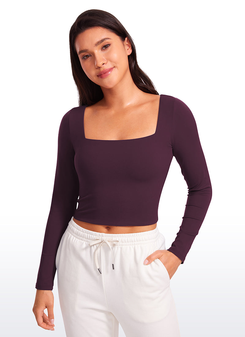 CRZ YOGA Mujer Ajustada Butterluxe Yoga Top Corto de Manga Larga Deep Purple