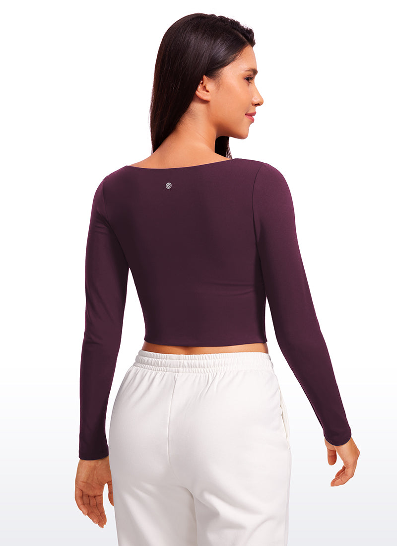 CRZ YOGA Mujer Ajustada Butterluxe Yoga Top Corto de Manga Larga Deep Purple