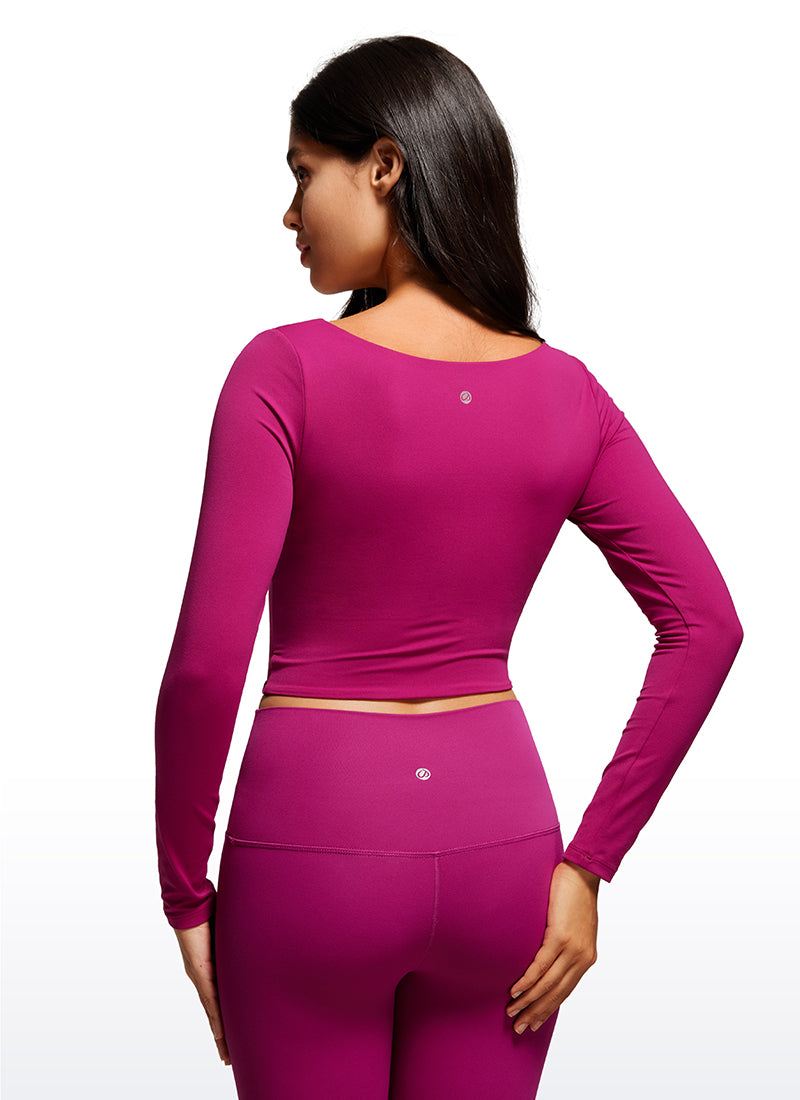 CRZ YOGA Mujer Ajustada Butterluxe Yoga Top Corto de Manga Larga Magenta Púrpura