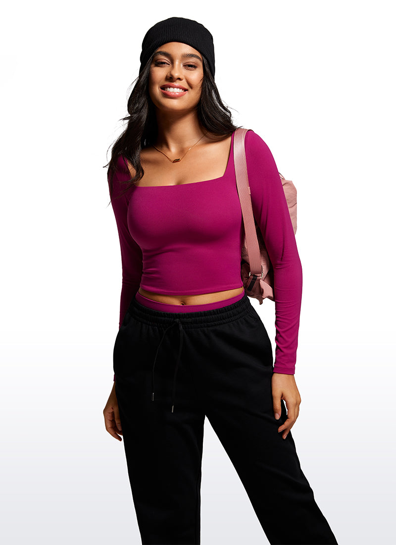 CRZ YOGA Mujer Ajustada Butterluxe Yoga Top Corto de Manga Larga Magenta Púrpura