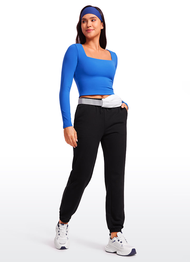 CRZ YOGA Mujer Ajustada Butterluxe Yoga Top Corto de Manga Larga Azul Destello
