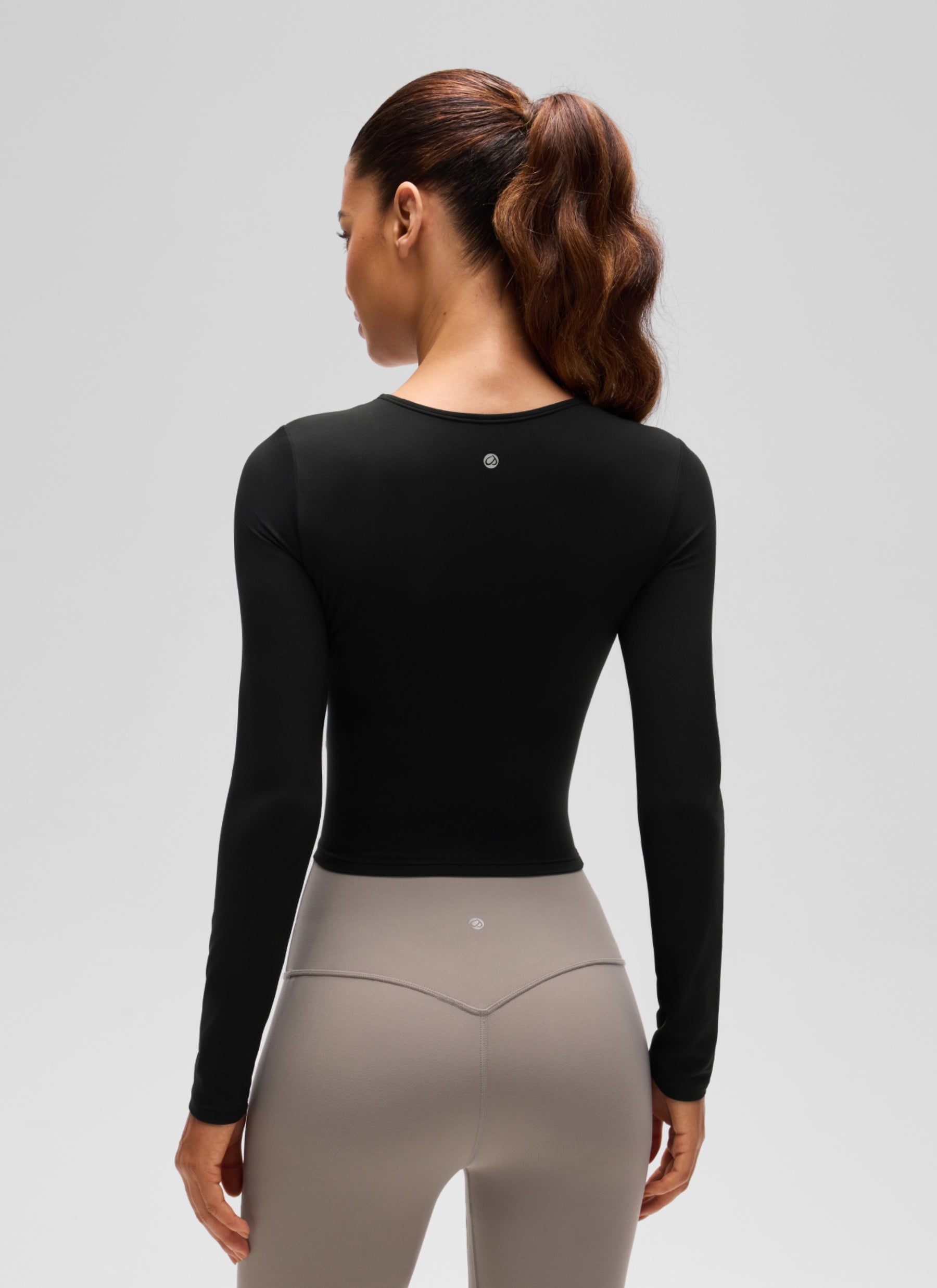CRZ YOGA Mujer Camiseta Cropped de Manga Larga Slim Fit Butterluxe Negro