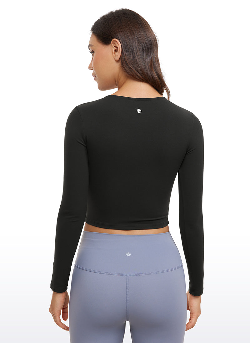CRZ YOGA Mujer Camiseta Cropped de Manga Larga Slim Fit Butterluxe Negro