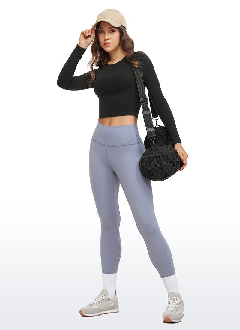 CRZ YOGA Mujer Camiseta Cropped de Manga Larga Slim Fit Butterluxe Negro