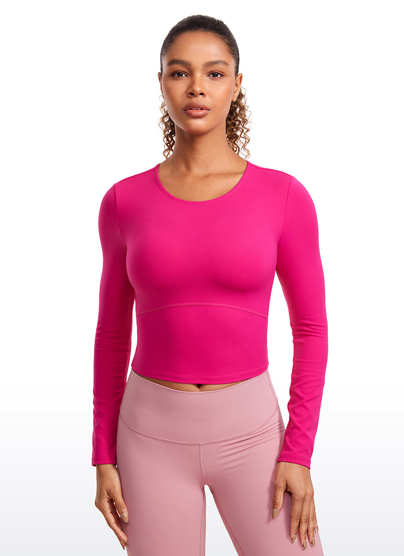 CRZ YOGA Mujer Camiseta Cropped de Manga Larga Slim Fit Butterluxe Granito Rosa