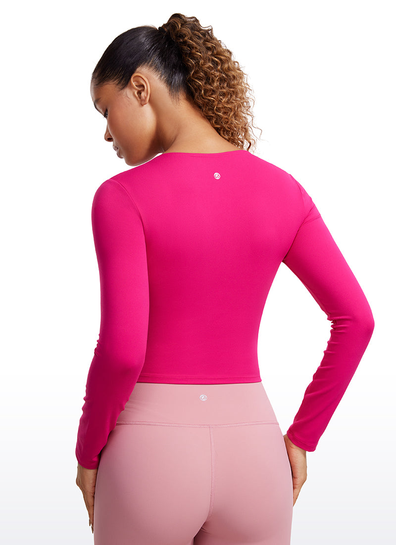 CRZ YOGA Mujer Camiseta Cropped de Manga Larga Slim Fit Butterluxe Granito Rosa