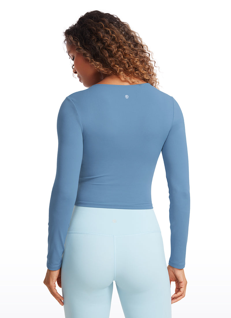 CRZ YOGA Mujer Camiseta Cropped de Manga Larga Slim Fit Butterluxe Universo Azul