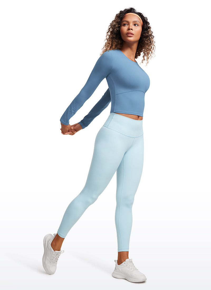 CRZ YOGA Mujer Camiseta Cropped de Manga Larga Slim Fit Butterluxe Universo Azul