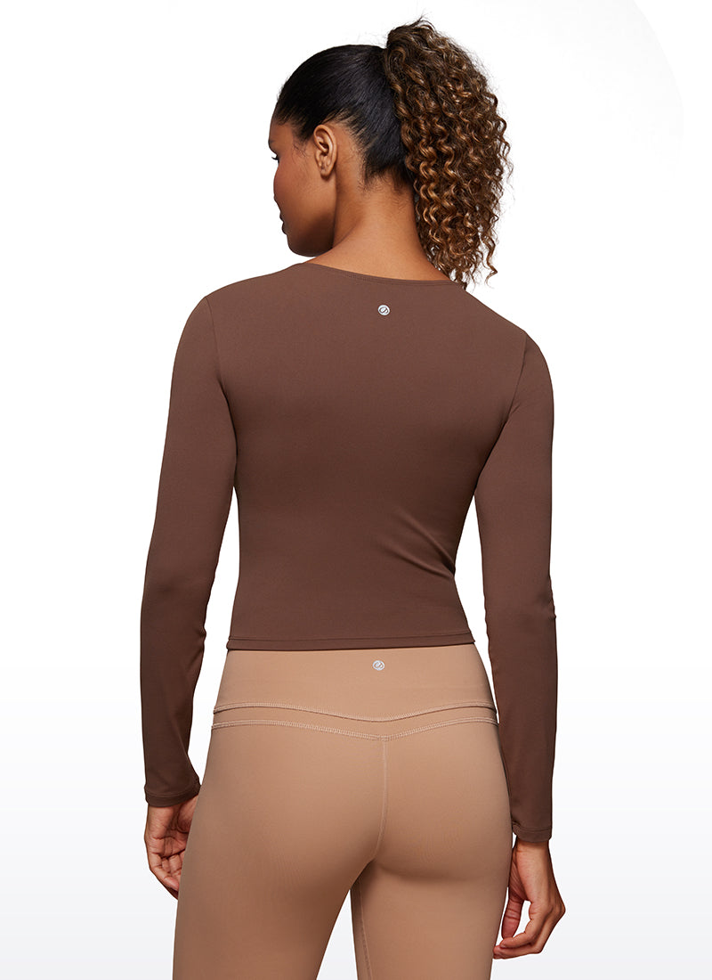 CRZ YOGA Mujer Camiseta Cropped de Manga Larga Slim Fit Butterluxe Café Morena