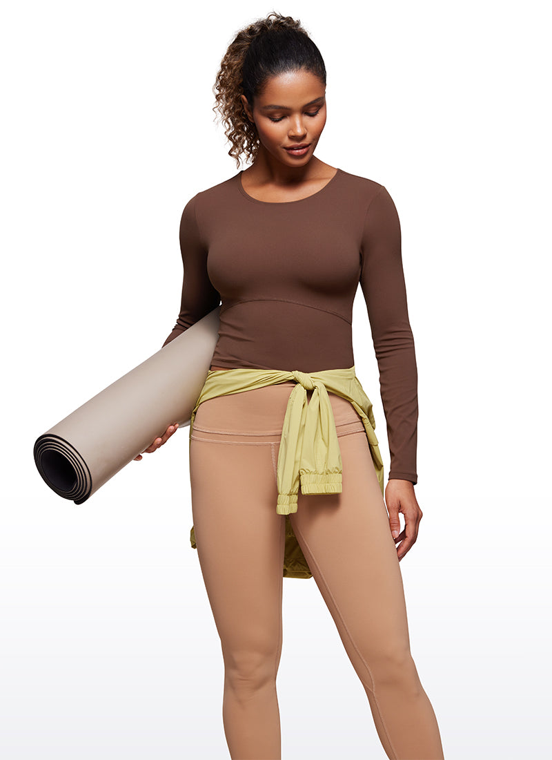 CRZ YOGA Mujer Camiseta Cropped de Manga Larga Slim Fit Butterluxe Café Morena