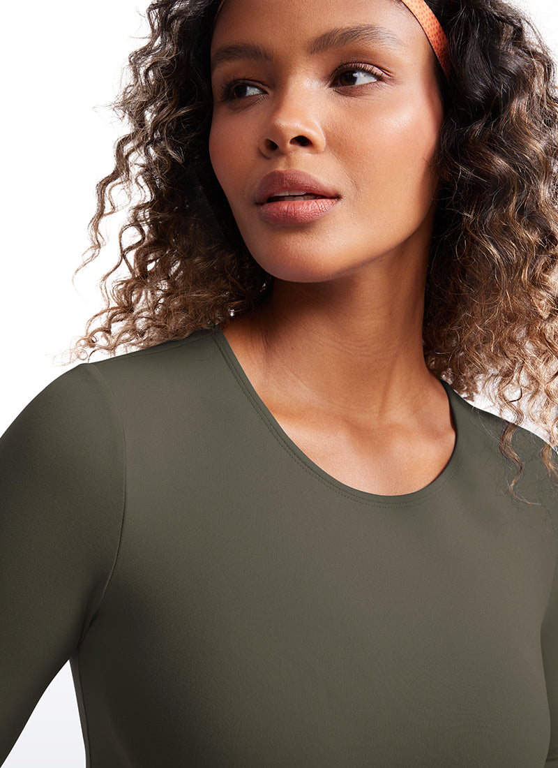 CRZ YOGA Mujer Camiseta Cropped de Manga Larga Slim Fit Butterluxe Verde Militar Claro