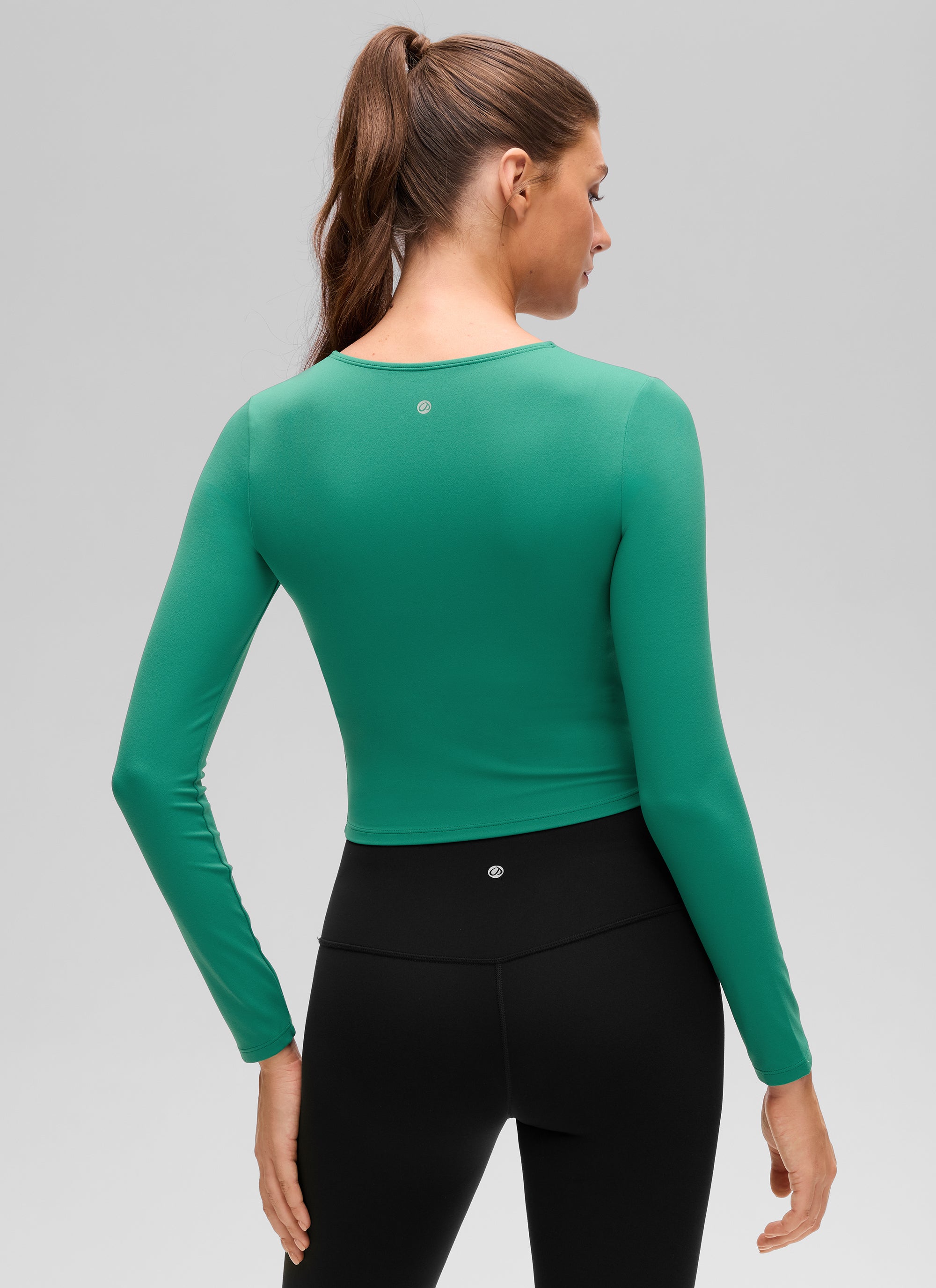 CRZ YOGA Mujer Camiseta Cropped de Manga Larga Slim Fit Butterluxe Verde Cascadia