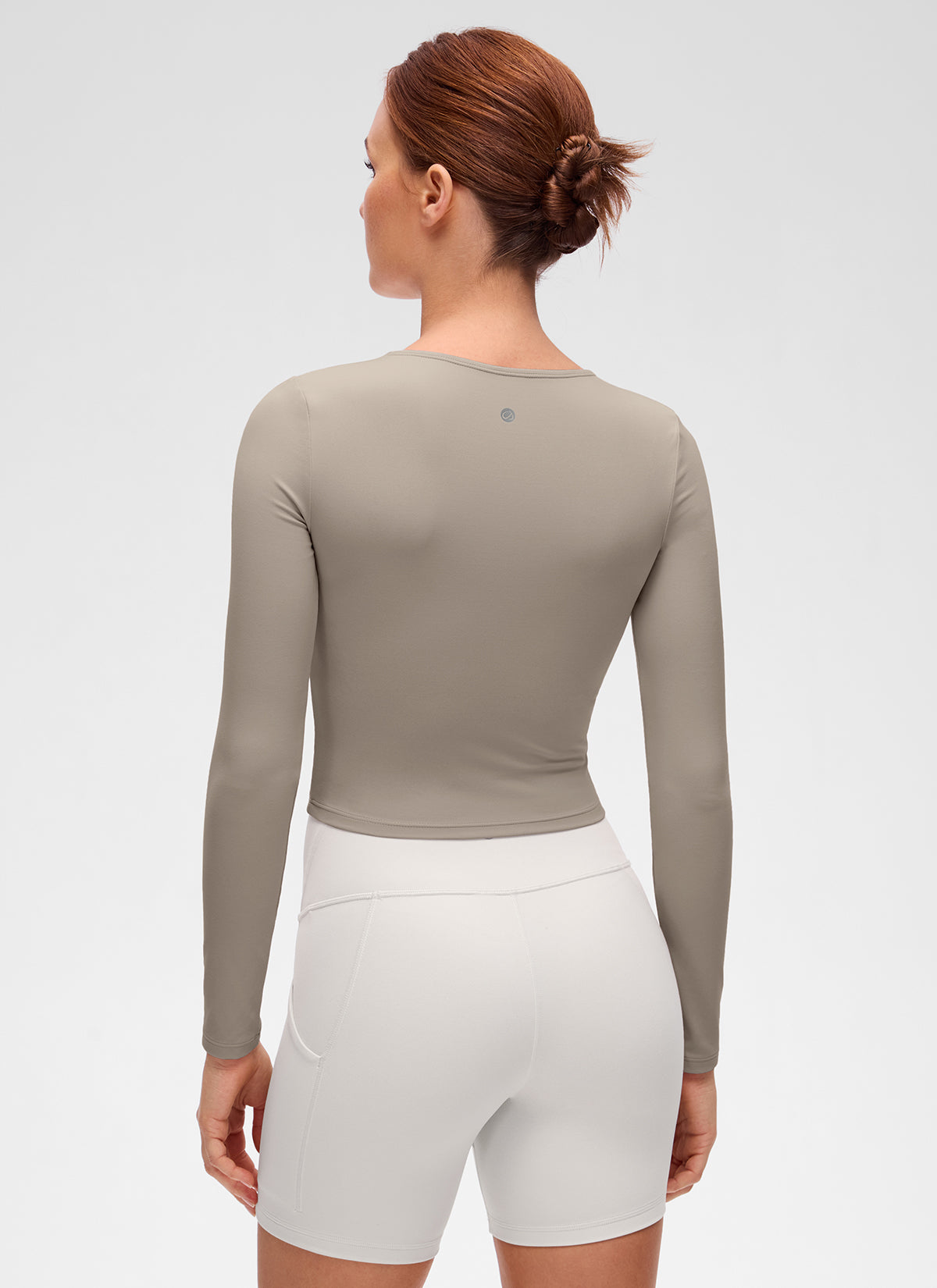 CRZ YOGA Mujer Camiseta Cropped de Manga Larga Slim Fit Butterluxe Gris Ceniza Cálido