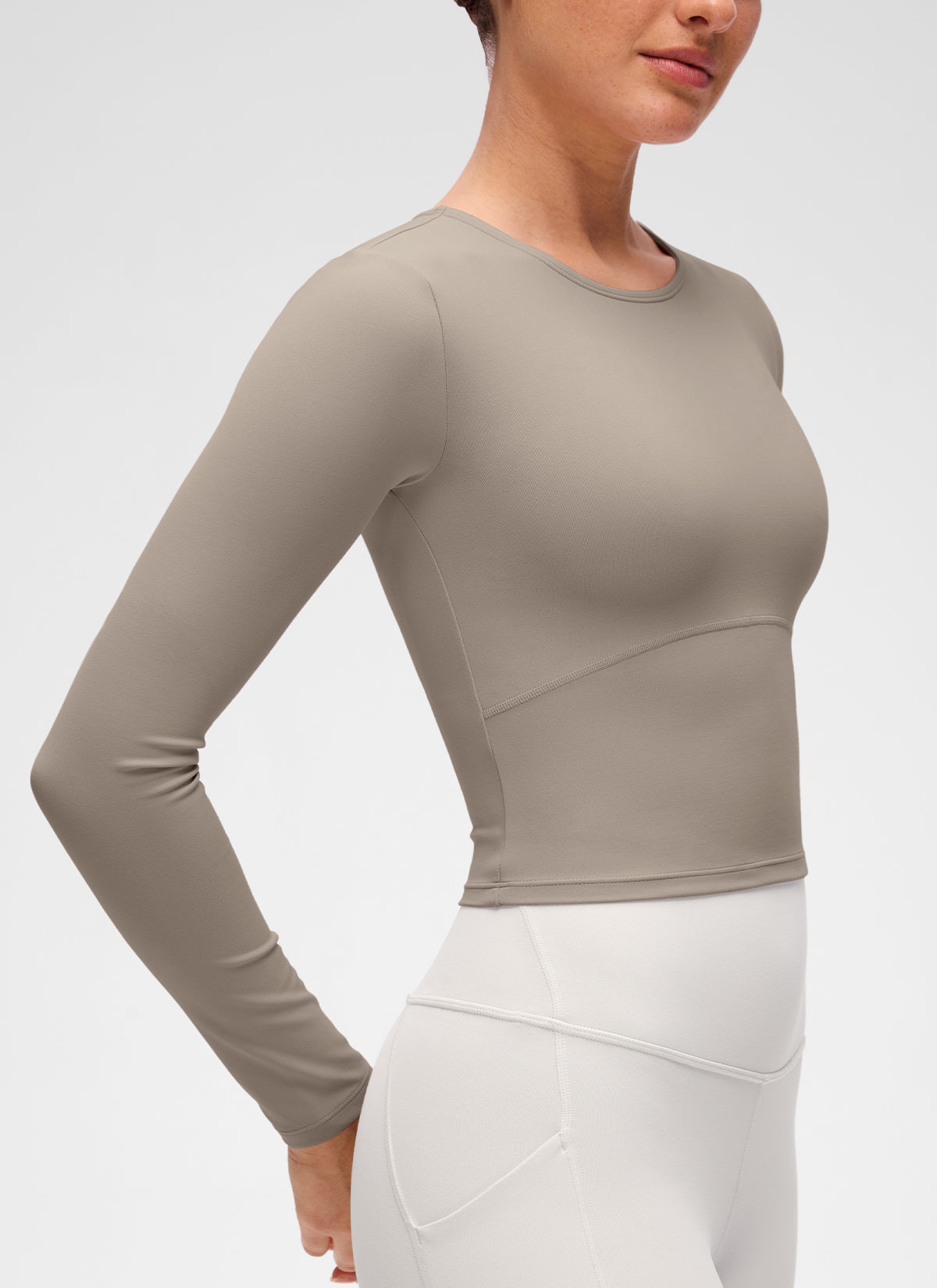 CRZ YOGA Mujer Camiseta Cropped de Manga Larga Slim Fit Butterluxe Gris Ceniza Cálido