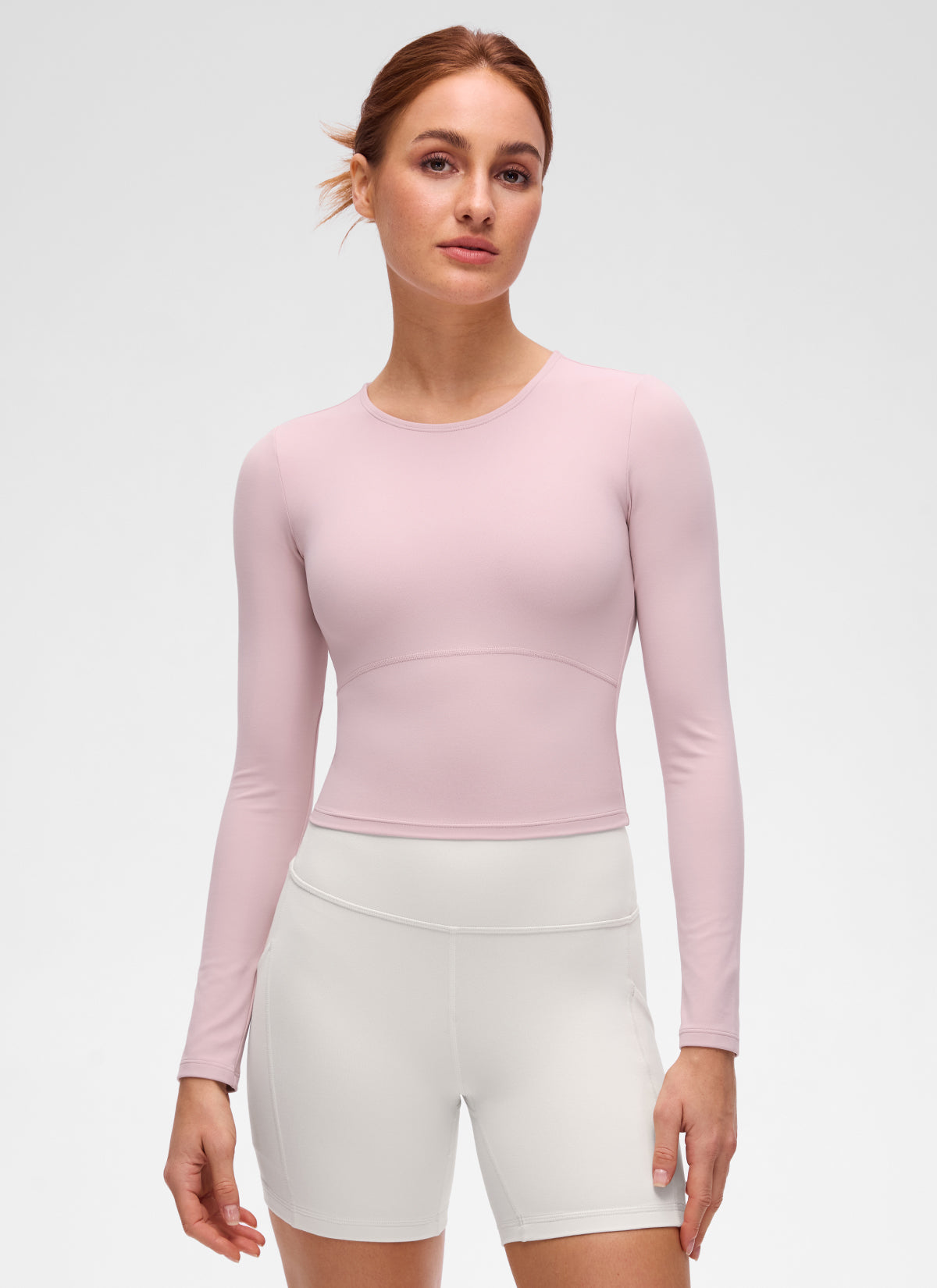 CRZ YOGA Mujer Camiseta Cropped de Manga Larga Slim Fit Butterluxe Haze Rosa